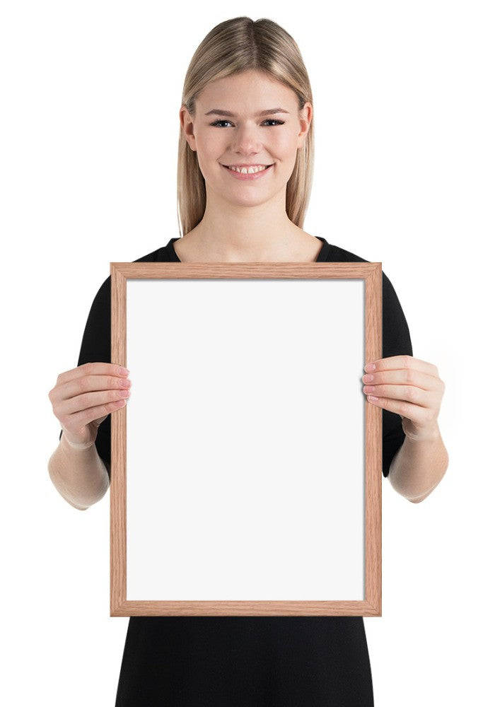 Custom framed poster with a red oak frame