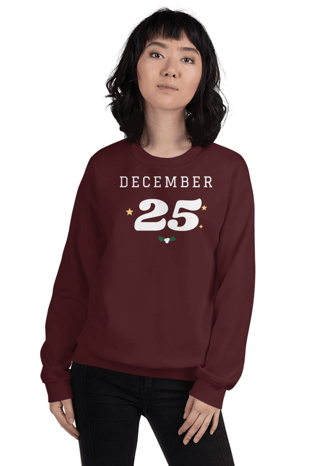 December 25 Retro Christmas Sweatshirt in Maroon