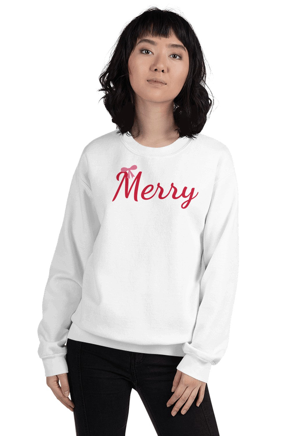 Merry Bow Christmas Sweatshirt in White