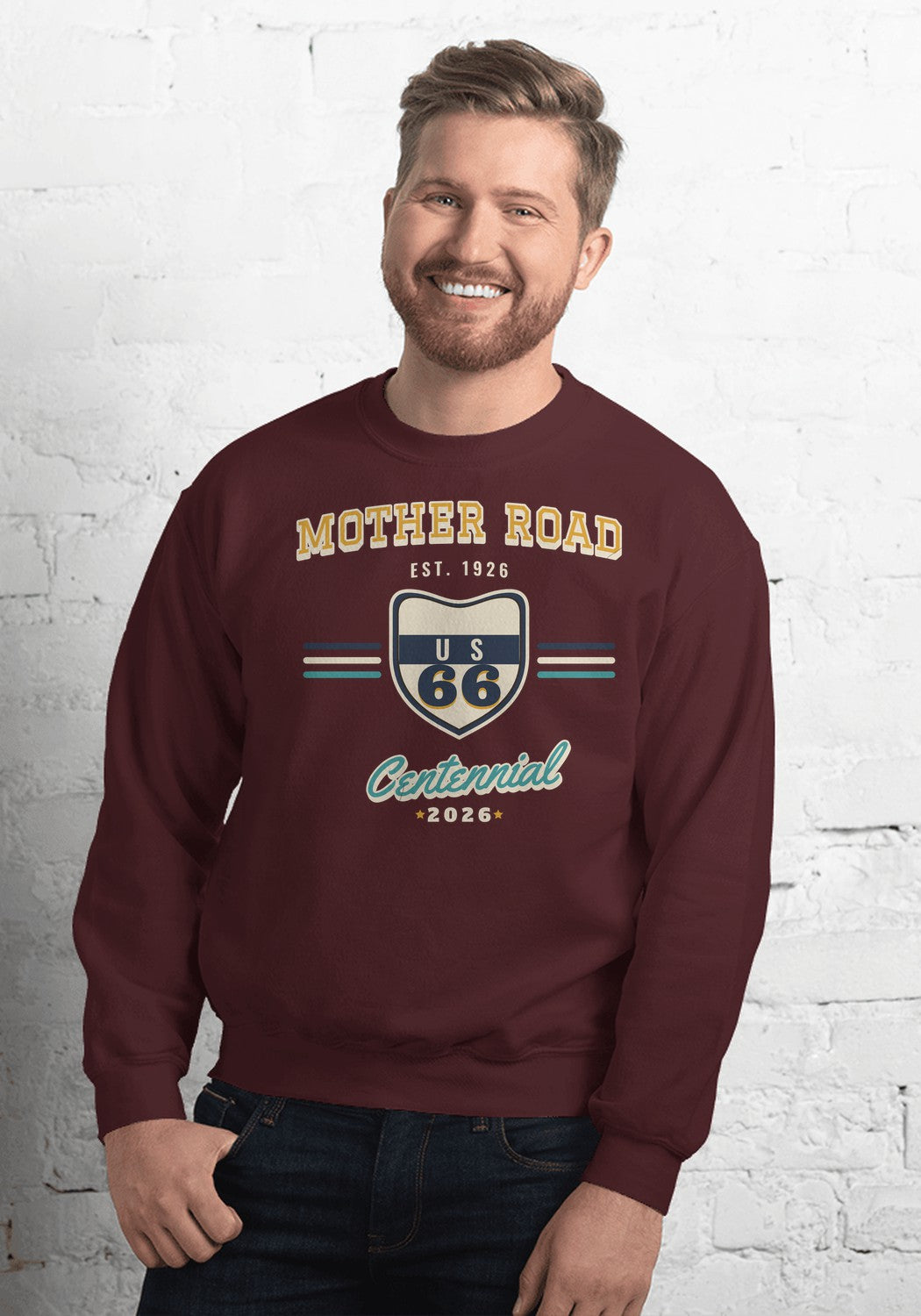 Mother Road Centennial Varsity sweatshirt in Maroon