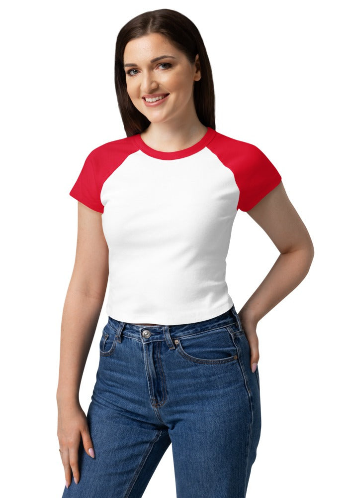 Custom Women's Rib Baby Tee in White/Red