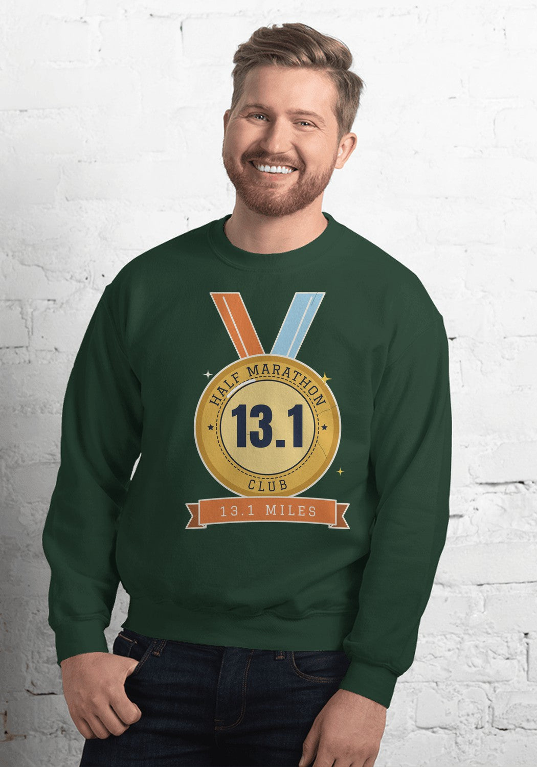 13.1 Half Marathon Club Medal sweatshirt in Forest Green