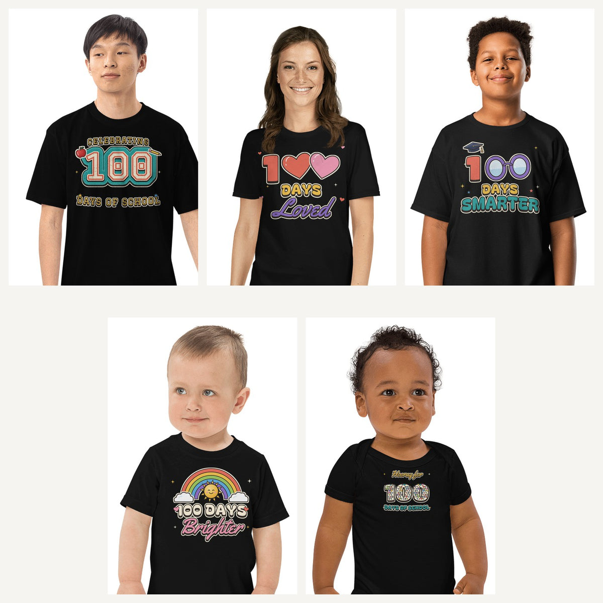 100 Days of School Shirts in Black, family set