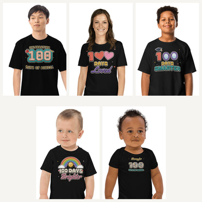 100 Days of School Shirts in Black, family set