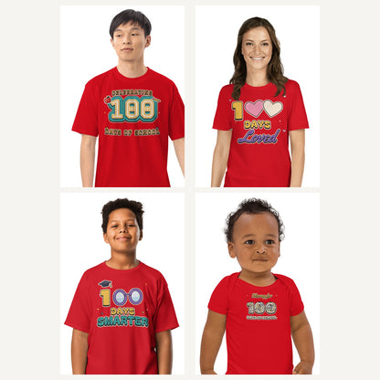 100 Days of School Shirts in Red, family set