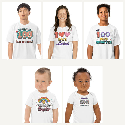 100 Days of School Shirts in White, family set