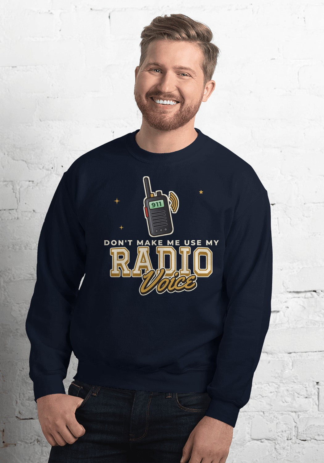 Don't Make Me Use My Radio Voice sweatshirt in Navy