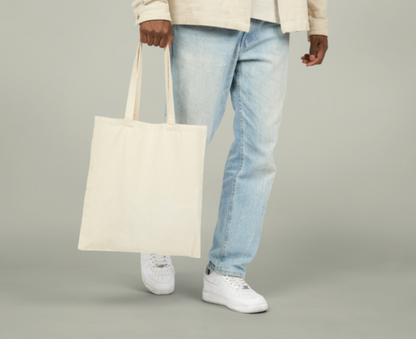 Cotton canvas tote bag with sewn-in label, front view