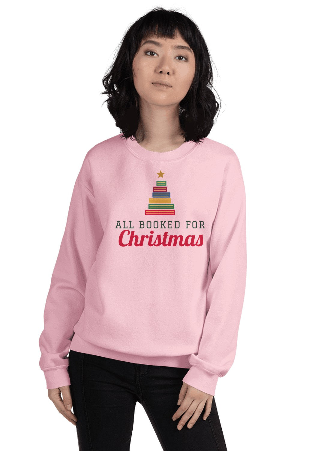 All Booked for Christmas Sweatshirt in Light Pink