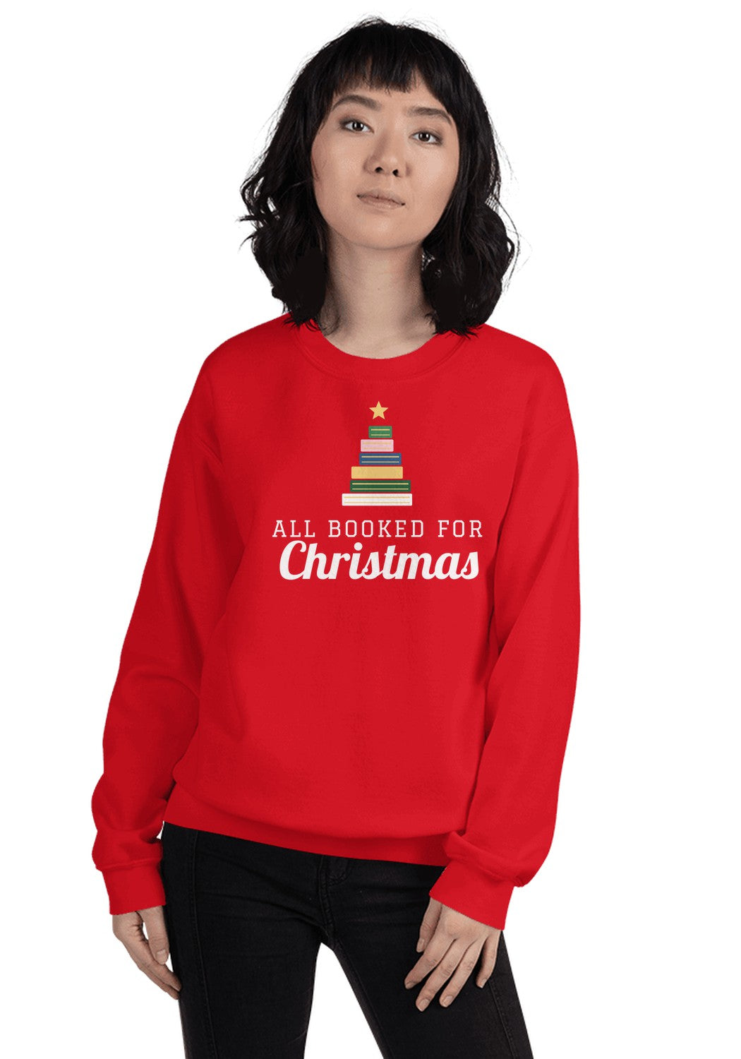 All Booked for Christmas Sweatshirt in Red