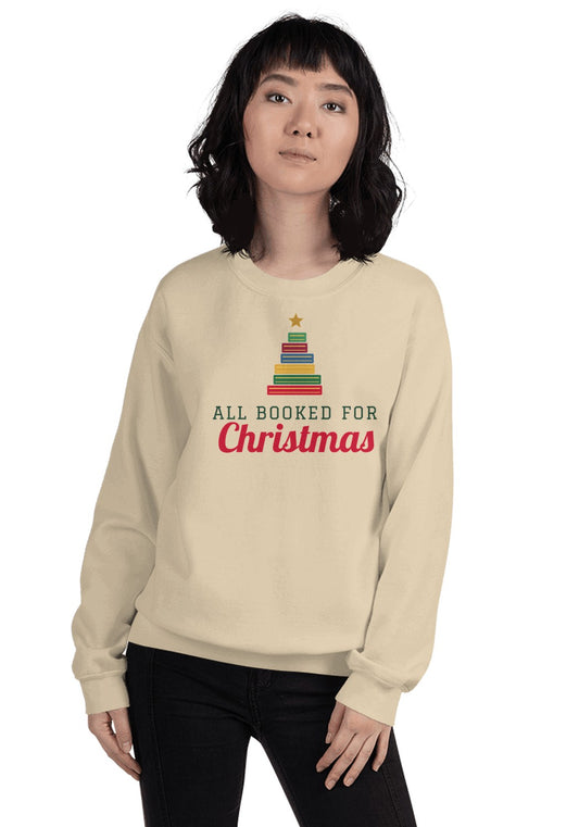 All Booked for Christmas Sweatshirt in Sand