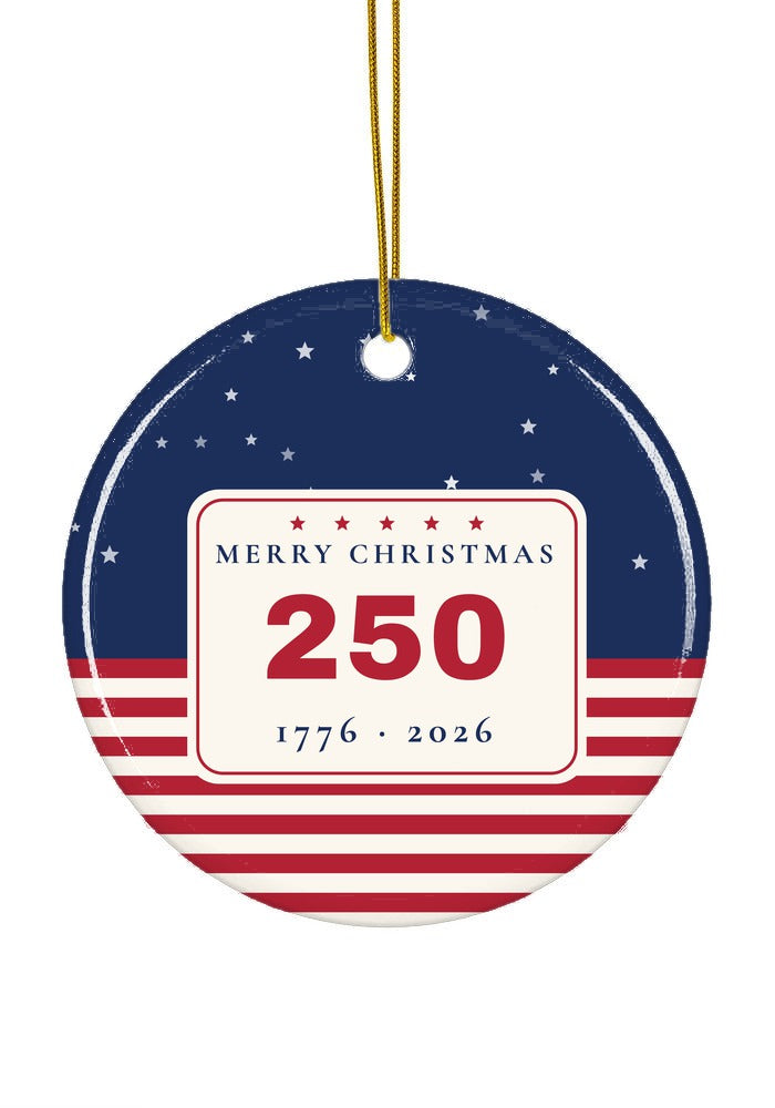 America 250 Christmas ornament 1776 to 2026, circle shape