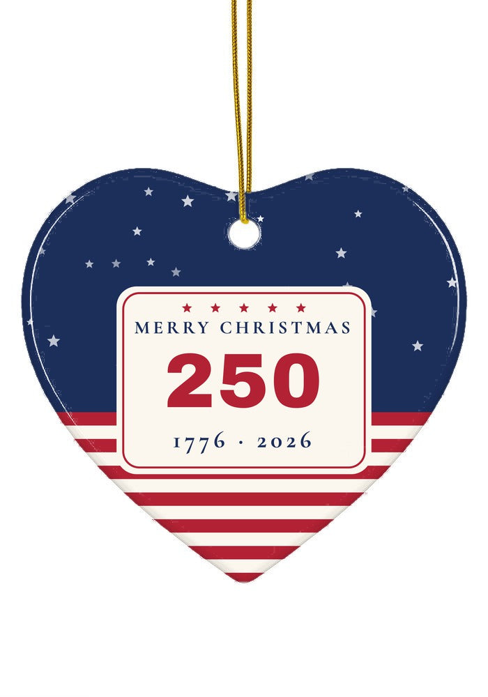 America 250 Christmas ornament 1776 to 2026, heart shape