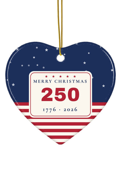 America 250 Christmas ornament 1776 to 2026, heart shape