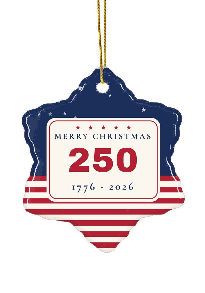 America 250 Christmas ornament 1776 to 2026, snowflake shape