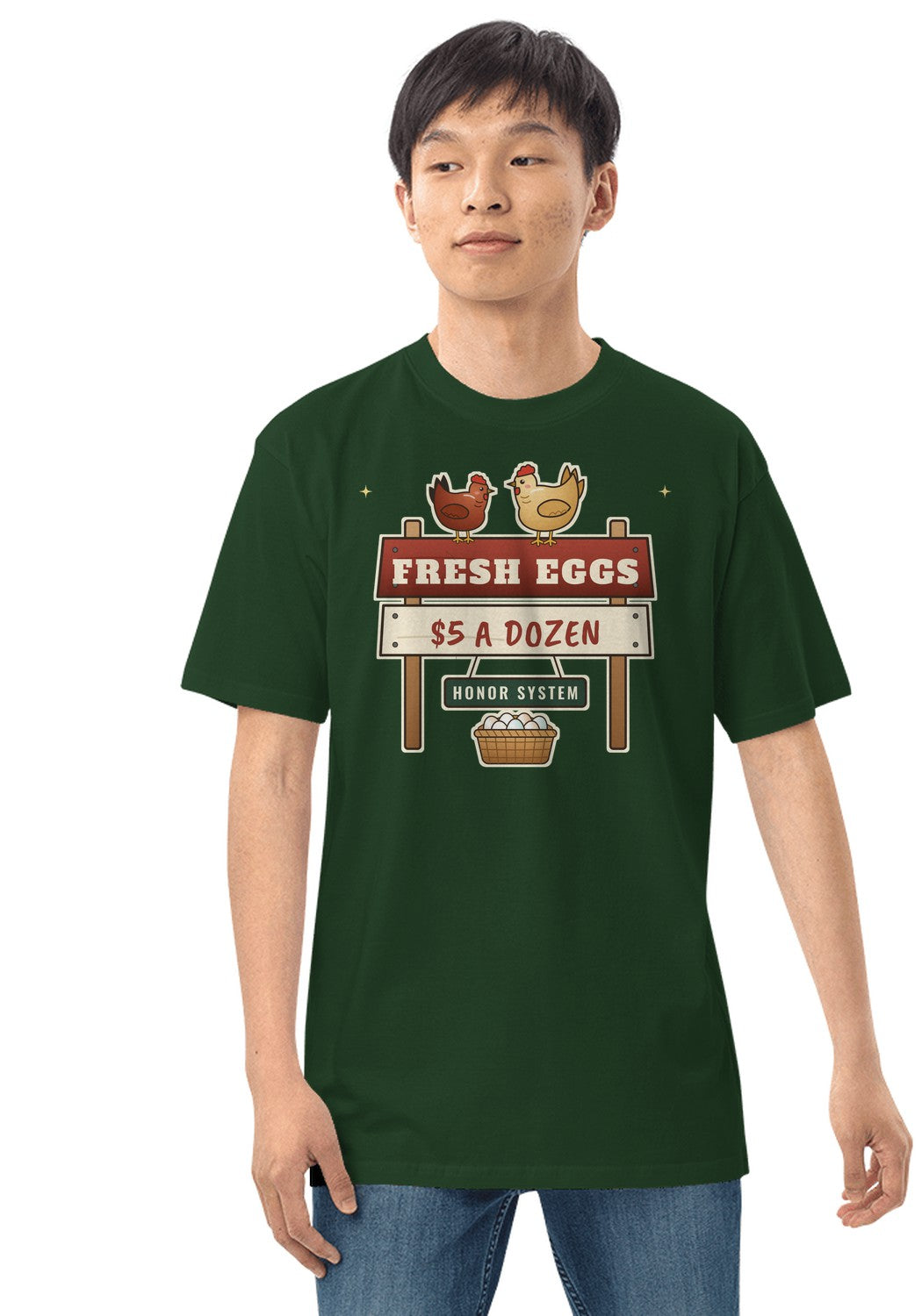 Fresh Eggs Honor System t-shirt in Forest