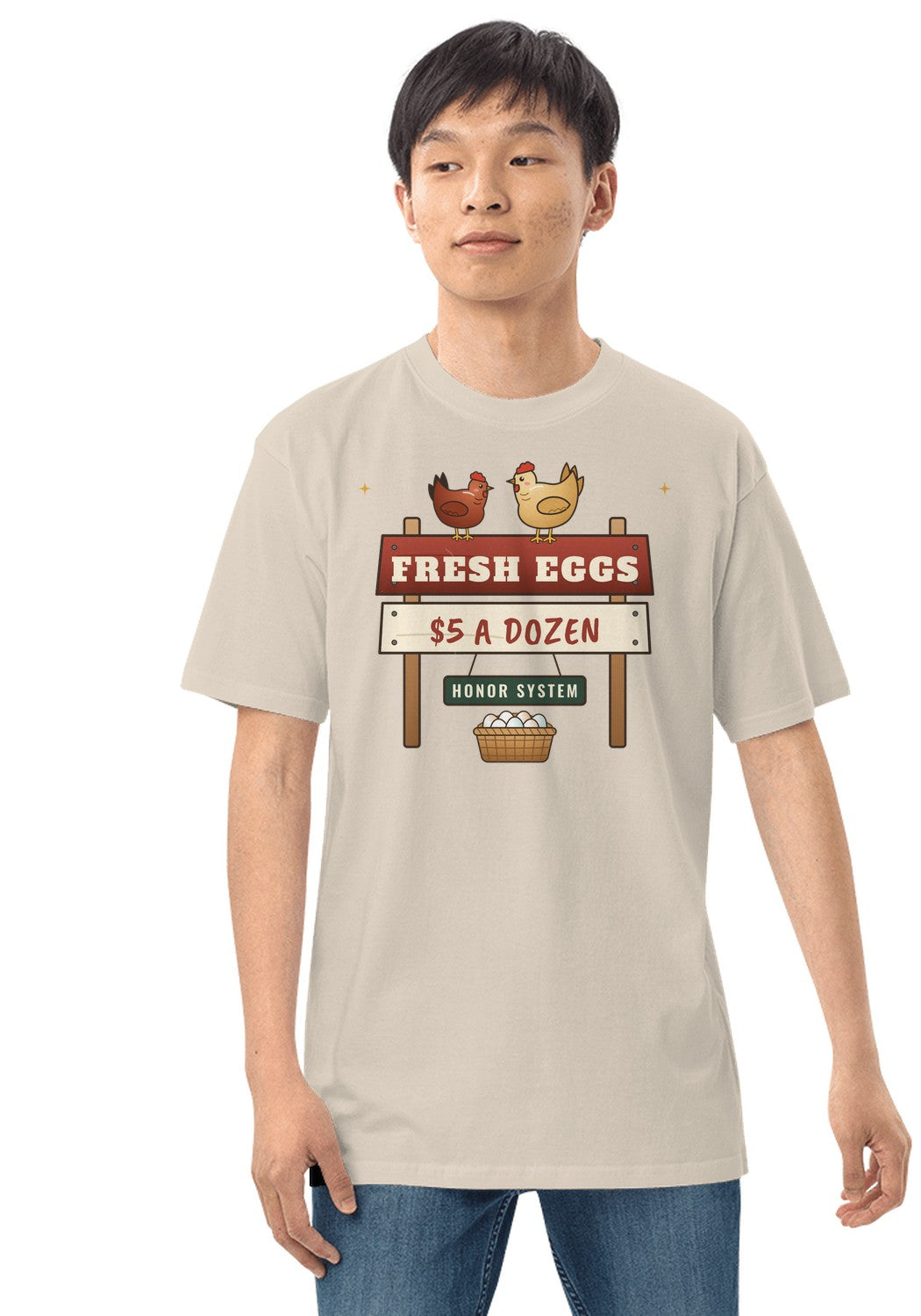 Fresh Eggs Honor System t-shirt in Heather Dust