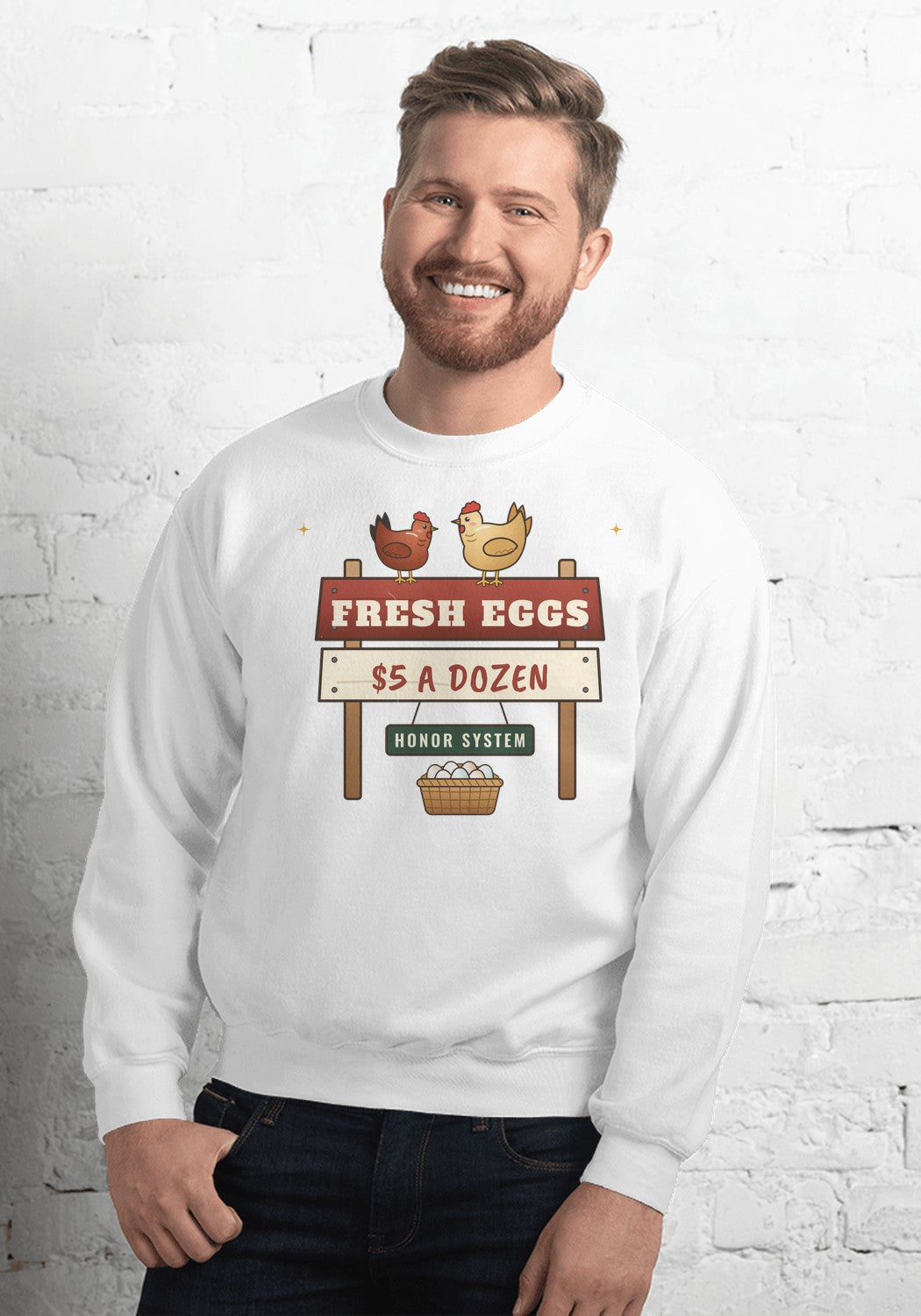 Fresh Eggs Honor System sweatshirt in White