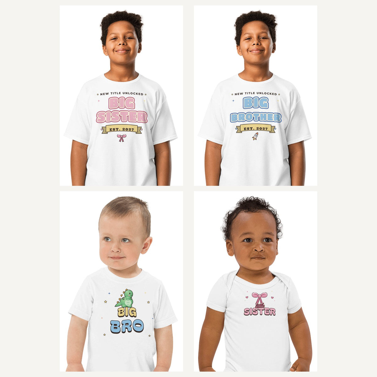 Big Sister and Big Brother Shirts in White, family set