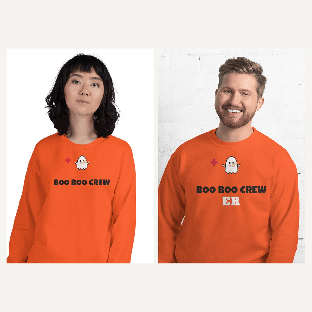 Boo Boo Crew Nurse Halloween Sweatshirts in Orange, matching set