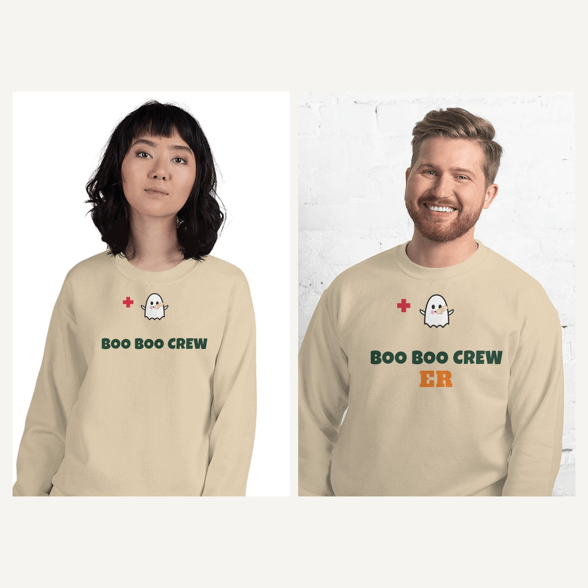 Boo Boo Crew Nurse Halloween Sweatshirts in Sand, matching set