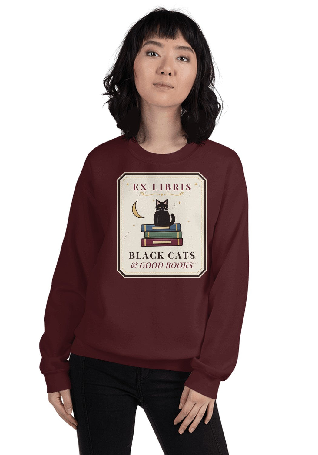 Ex Libris Black Cats & Good Books sweatshirt in Maroon