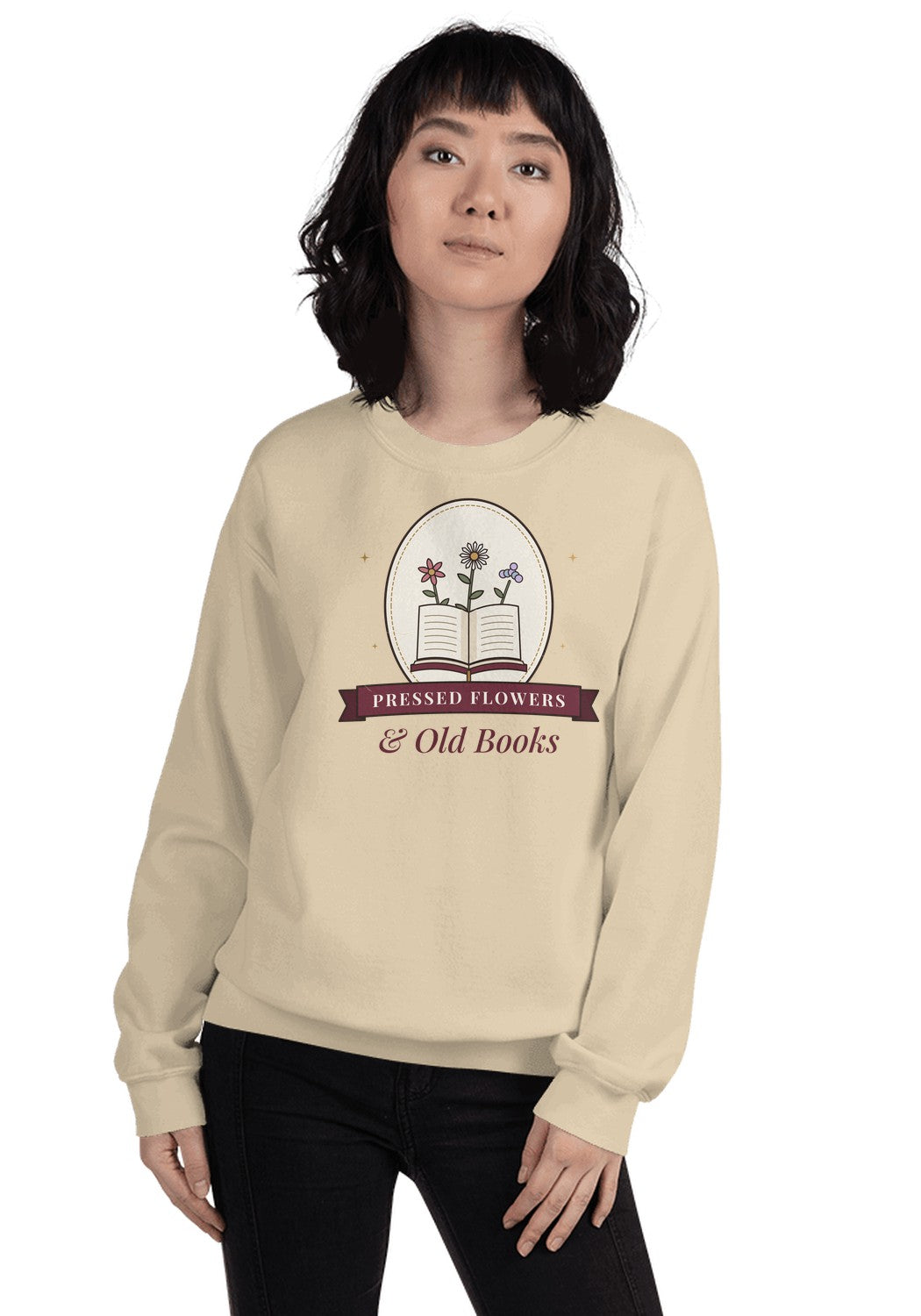 Pressed Flowers & Old Books sweatshirt in Sand