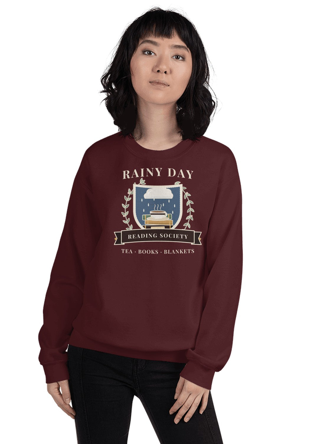 Rainy Day Reading Society sweatshirt in Maroon
