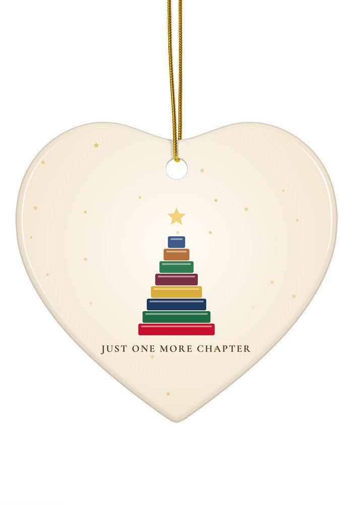 Book lover Christmas ornament with a tree of books, heart shape