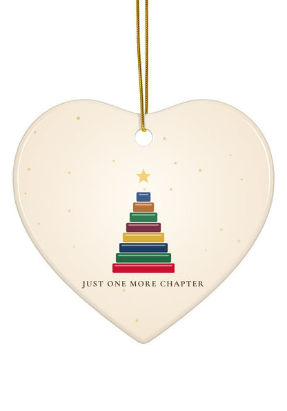 Book lover Christmas ornament with a tree of books, heart shape