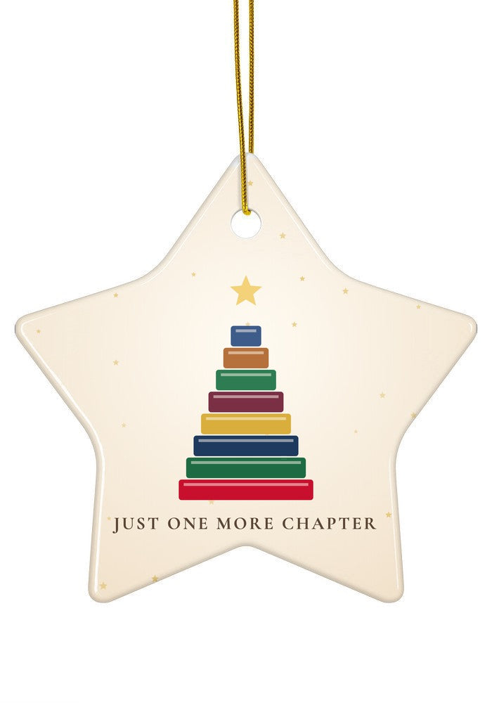 Book lover Christmas ornament with a tree of books, star shape