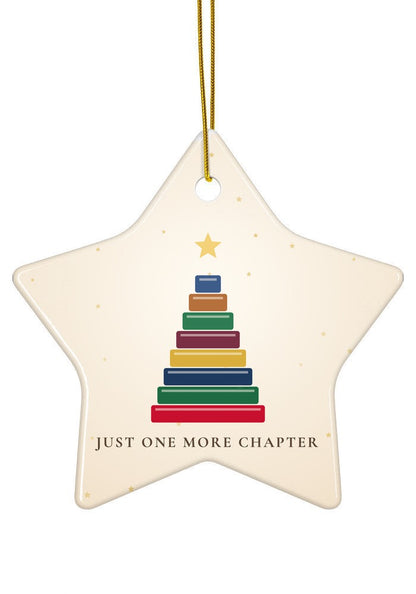 Book lover Christmas ornament with a tree of books, star shape