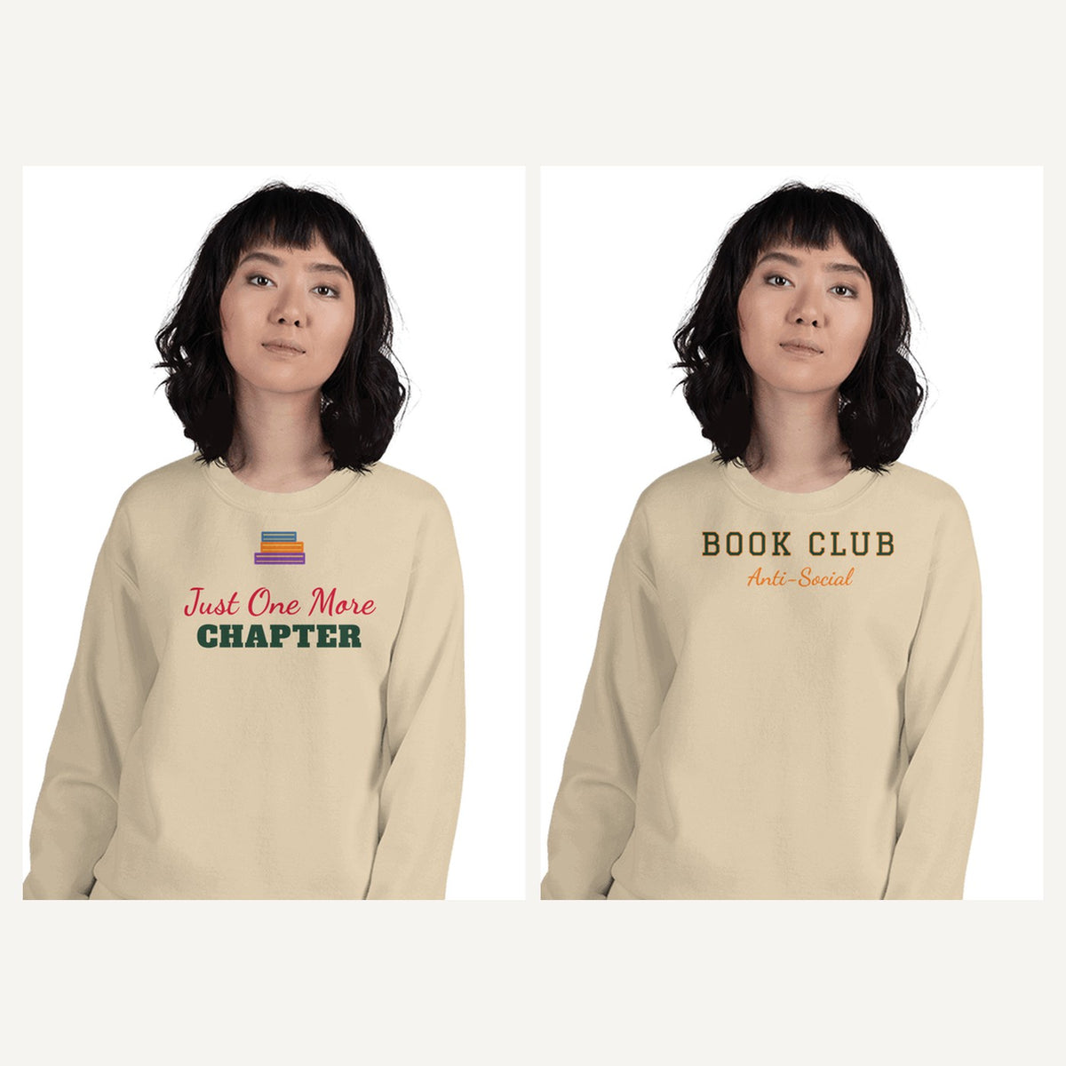 Bookish Sweatshirts for Book Lovers in Sand, matching set