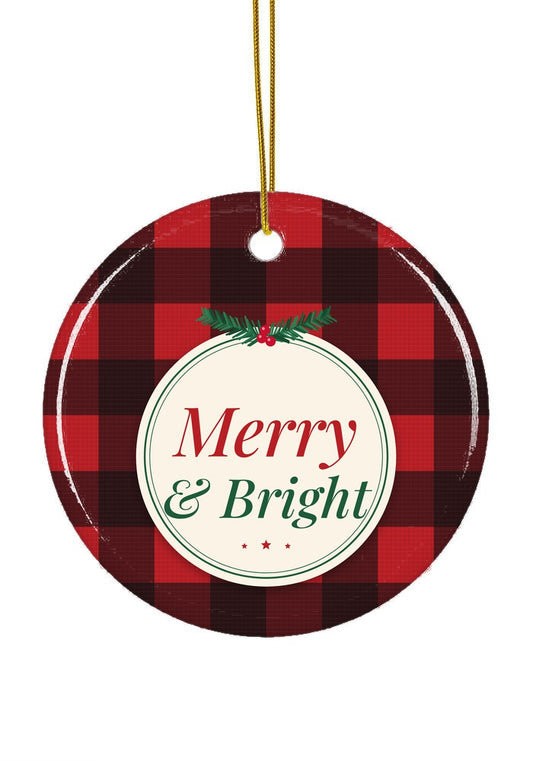 Buffalo Plaid Merry & Bright ornament, circle shape