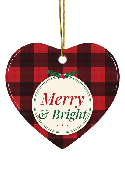 Buffalo Plaid Merry & Bright ornament, heart shape