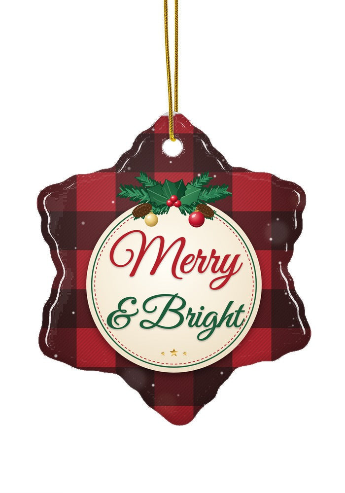 Buffalo Plaid Merry & Bright ornament, snowflake shape
