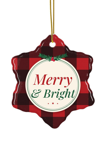 Buffalo Plaid Merry & Bright ornament, snowflake shape