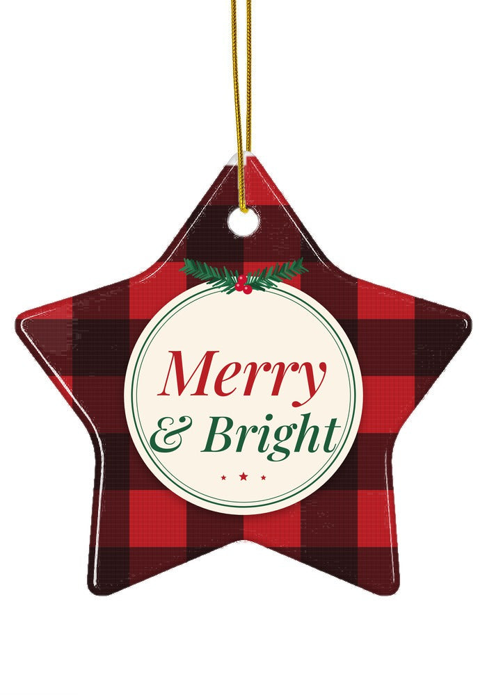 Buffalo Plaid Merry & Bright ornament, star shape