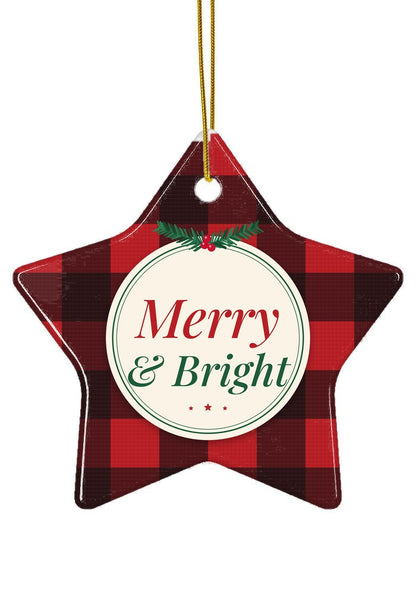 Buffalo Plaid Merry & Bright ornament, star shape