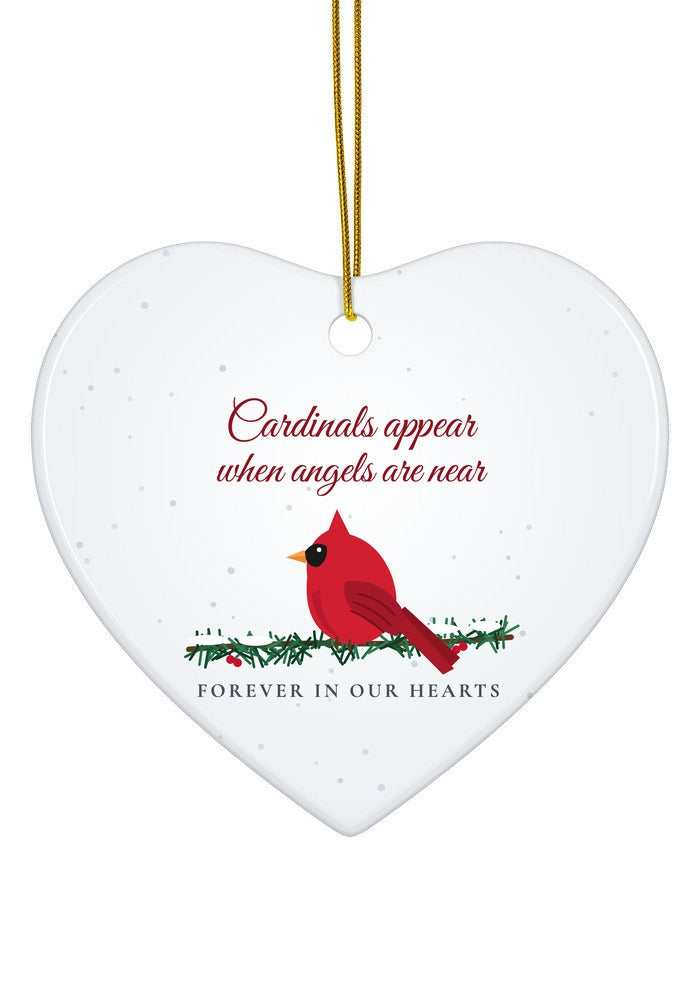 Cardinals Appear When Angels Are Near memorial ornament, heart shape