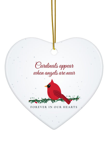 Cardinals Appear When Angels Are Near memorial ornament, heart shape