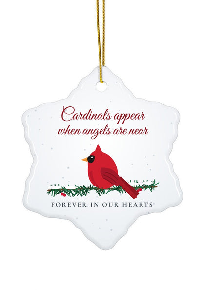 Cardinals Appear When Angels Are Near memorial ornament, snowflake shape