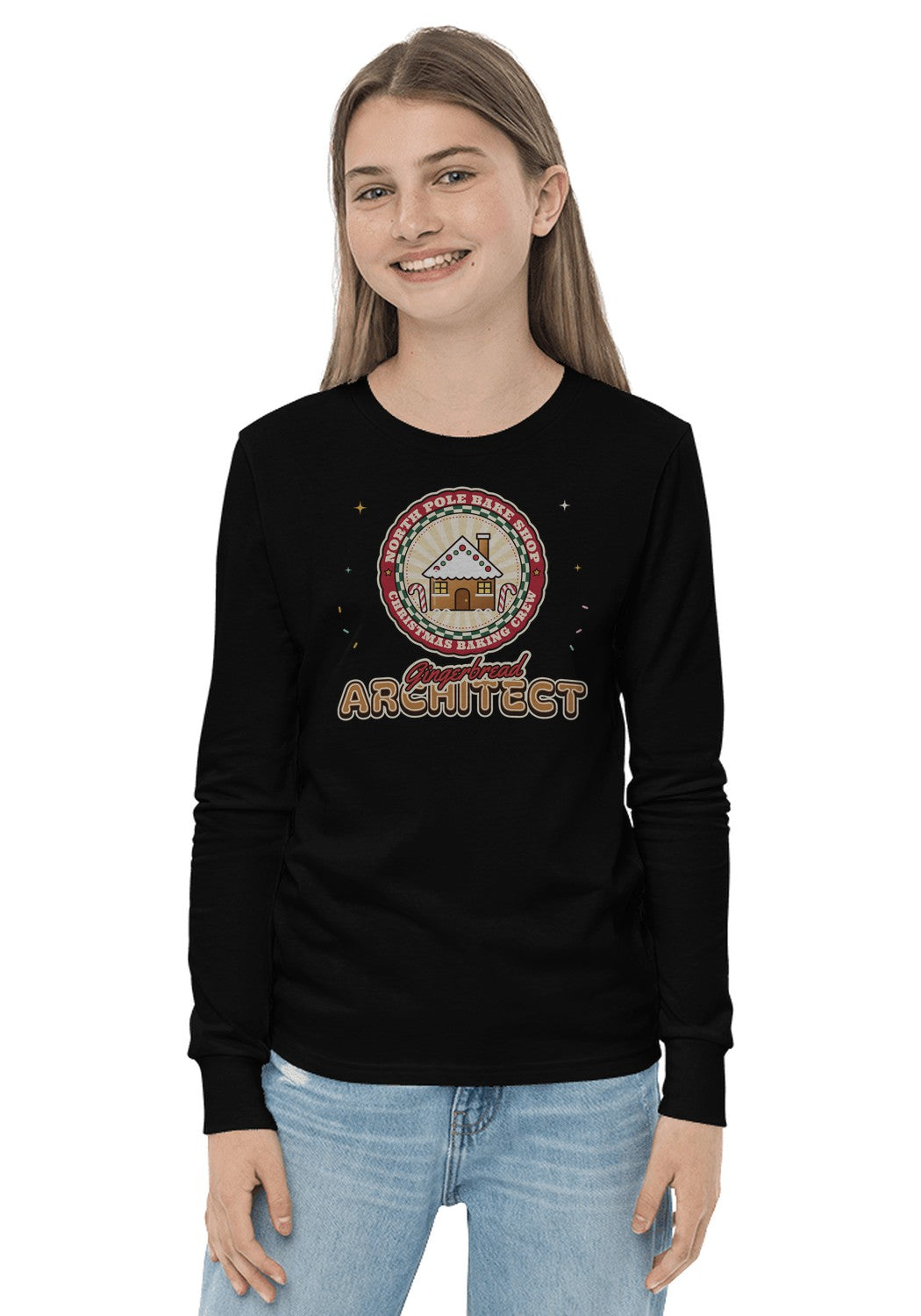 Gingerbread Architect long sleeve pajama tee in Black