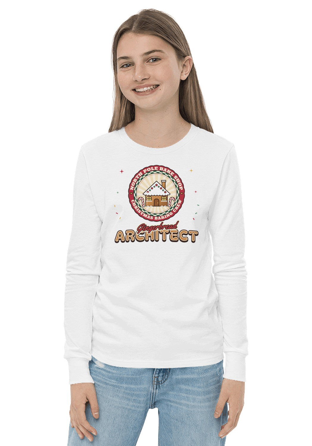 Gingerbread Architect long sleeve pajama tee in White