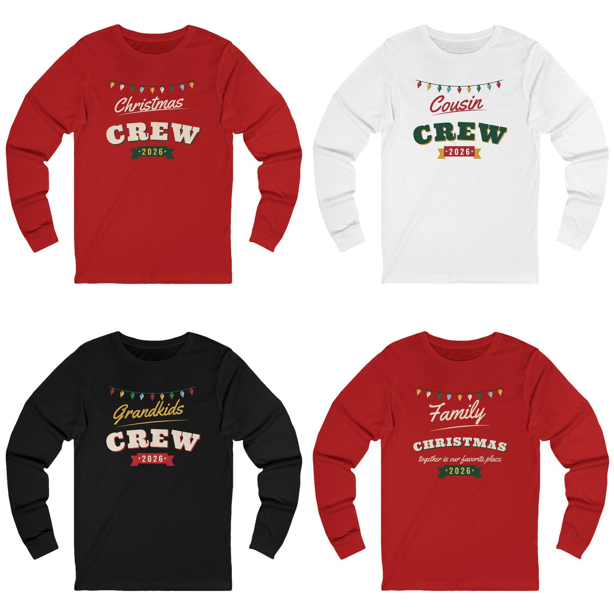 Matching Christmas Crew 2026 family pajama shirts, long sleeve