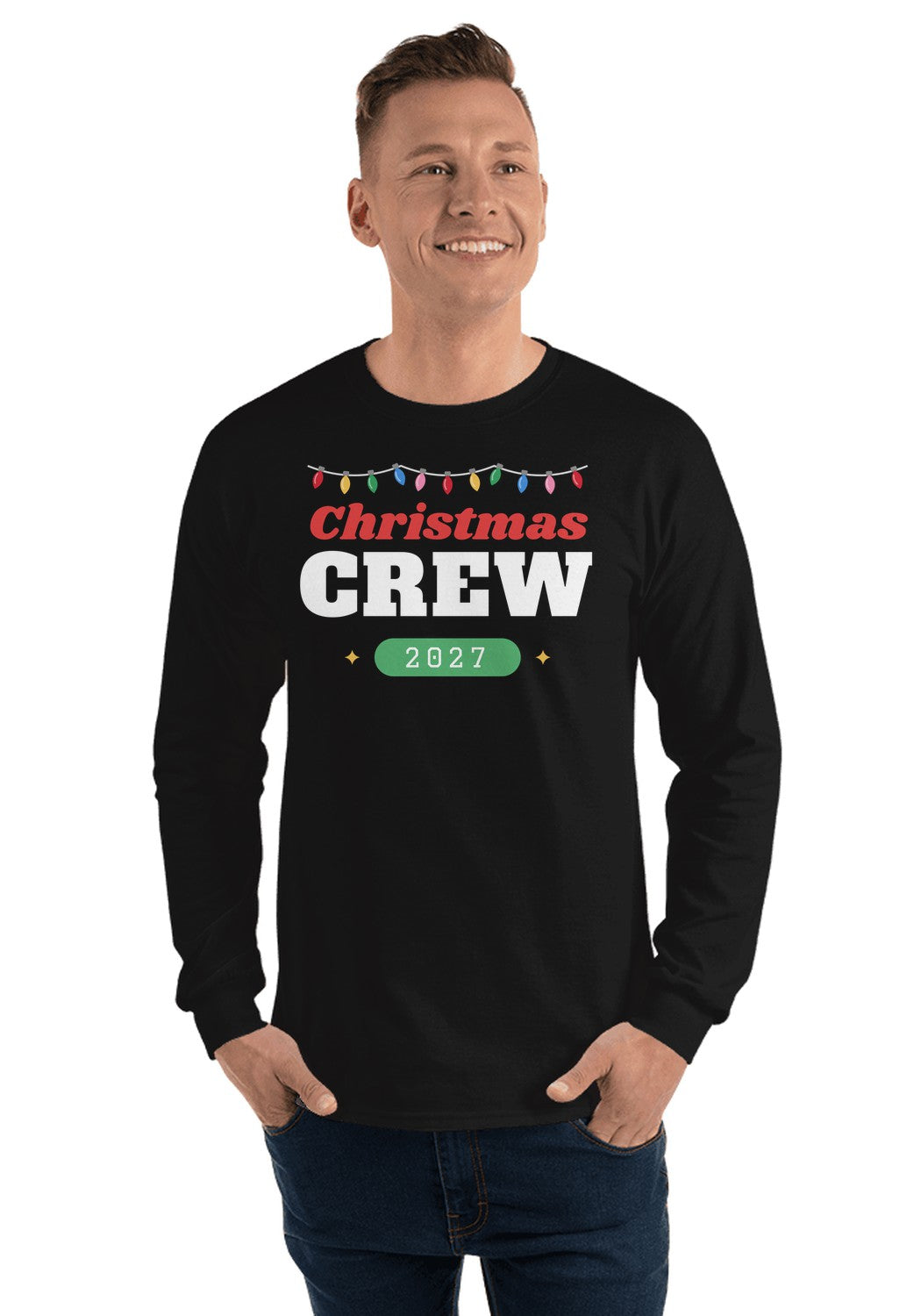 Christmas Crew long sleeve pajama tee in Black