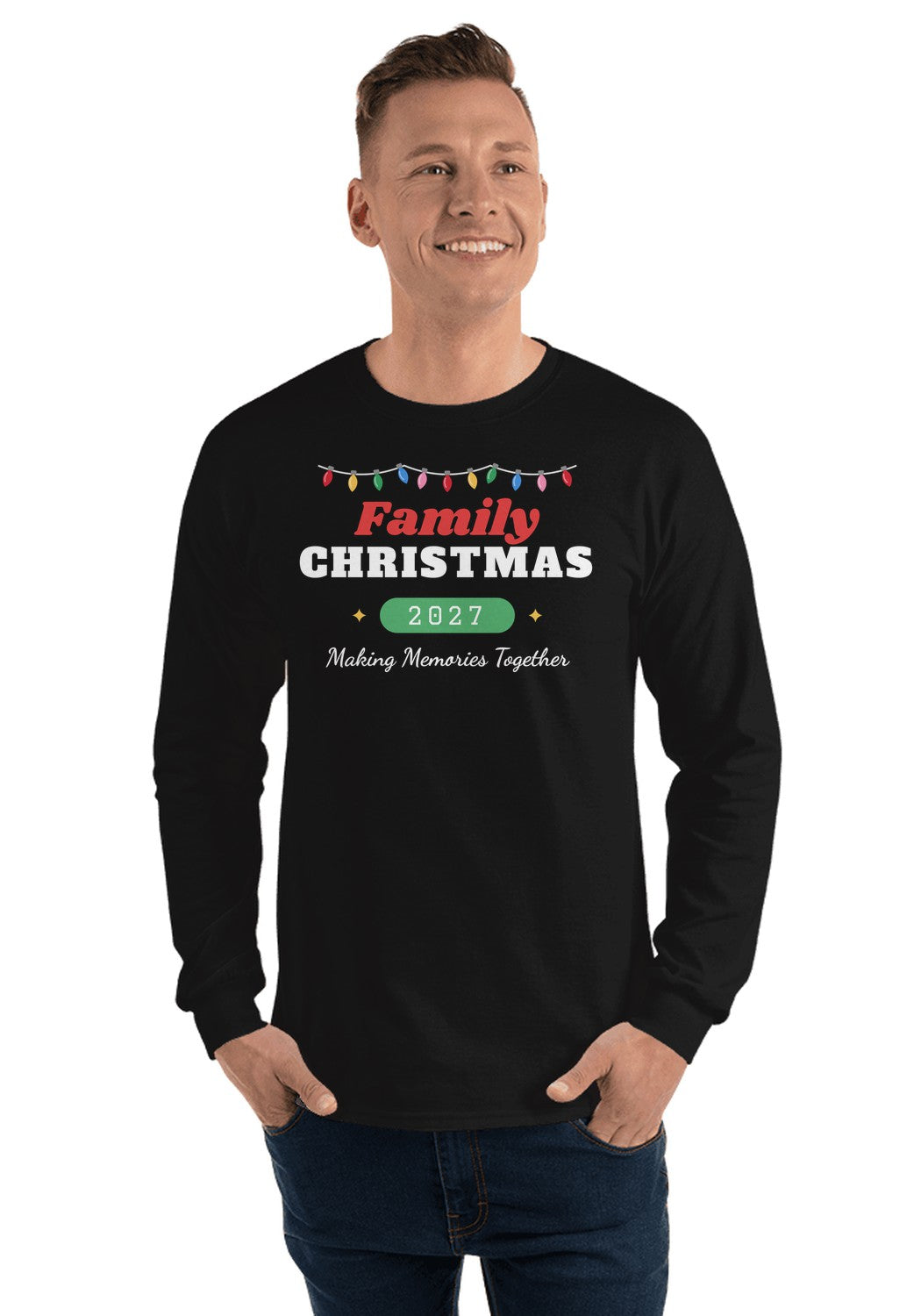 Family Christmas long sleeve pajama tee in Black