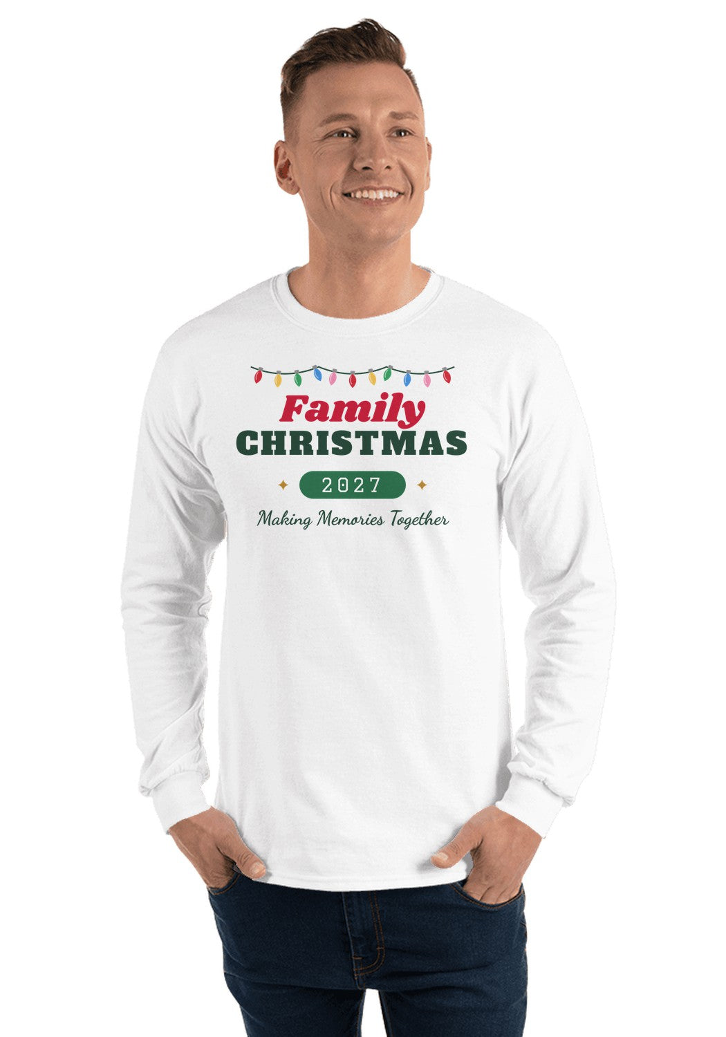 Family Christmas long sleeve pajama tee in White