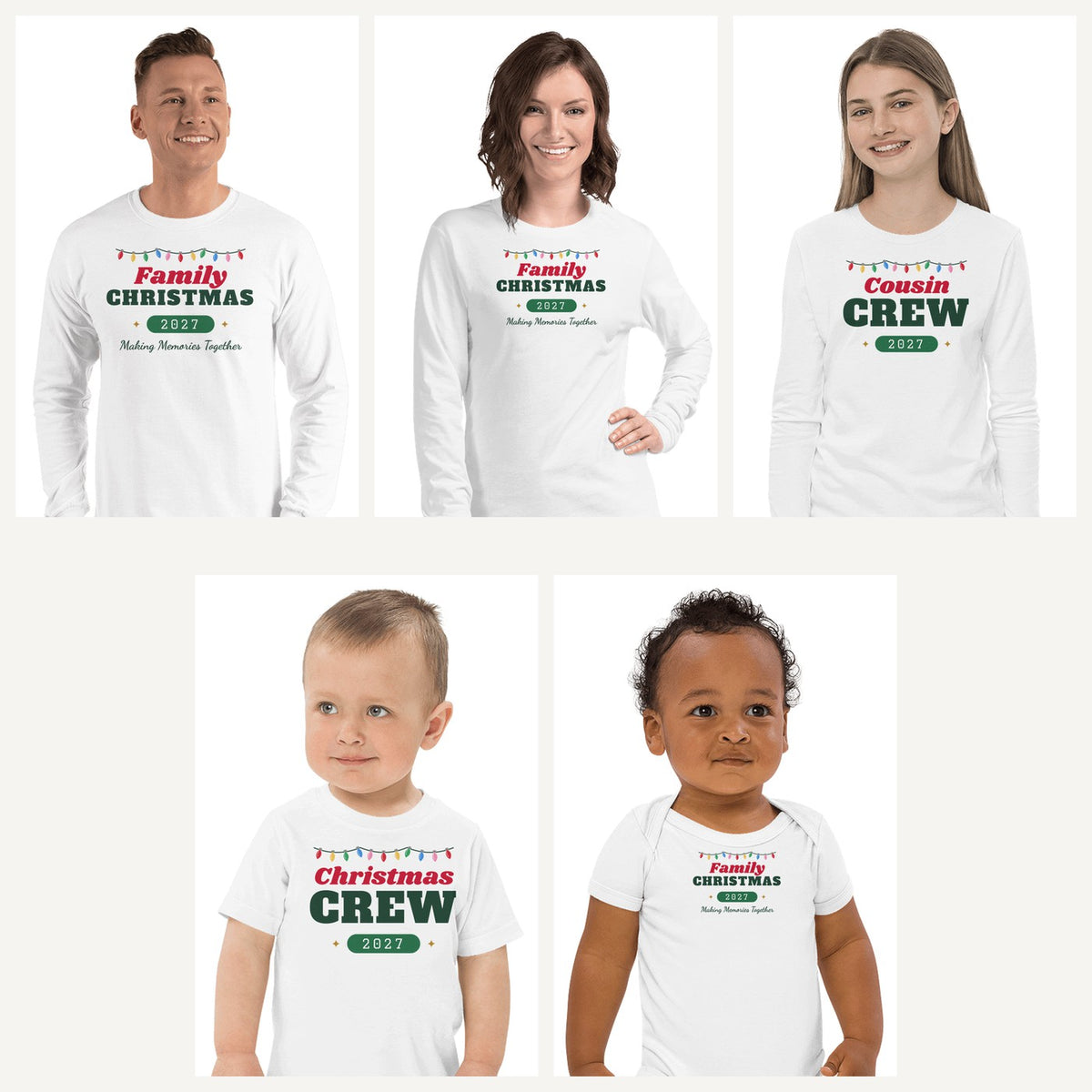 Christmas Crew 2026 Pajama Shirts in White, family set