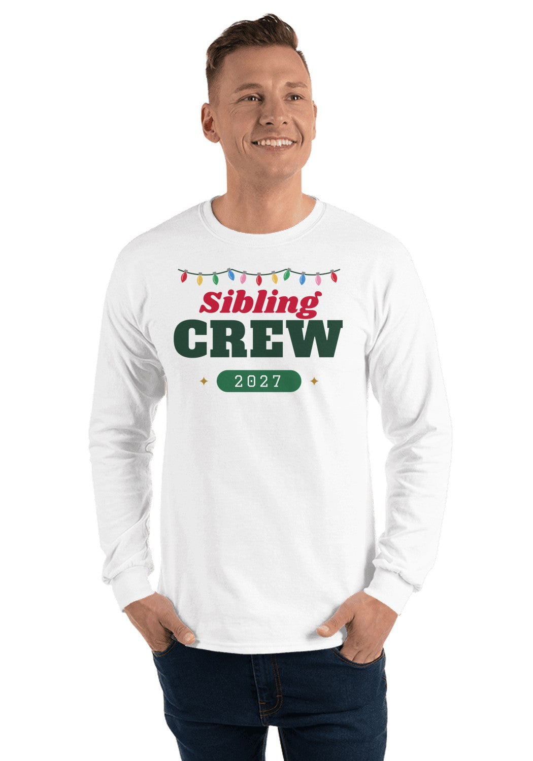 Sibling Crew long sleeve pajama tee in White